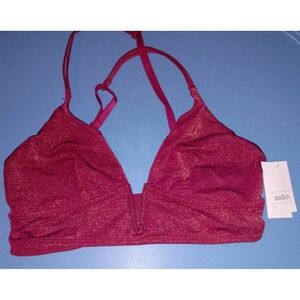 NWT Auden CHERRY RED SZ‎ S Shimmer Bralette Unlined V-Neck Adjustable Straps